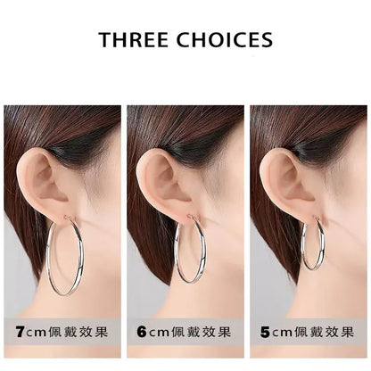 Fashion S925 Earrings 3-7CM Diameter Big Hoop Earrings For Women  Platinum Plated Ear Rings Cерьги Kольца
