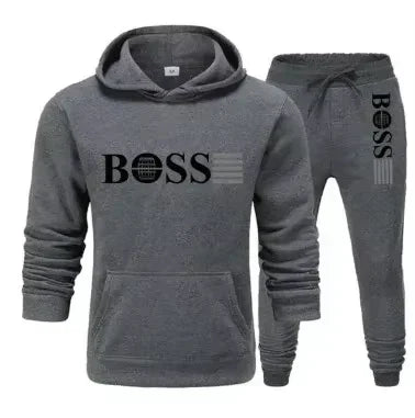Winter and autumn fleece thickened hooded pullover sweater jacket for men, casual sports outfit, two-piece set for men