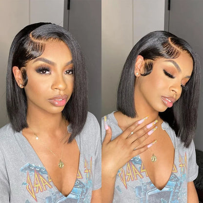 Bone Straight Short Bob Wigs Glueless Lace Front Human Hair Wigs 13x4 HD Transparent Lace Frontal Wig for Women Pre Plucked 250%