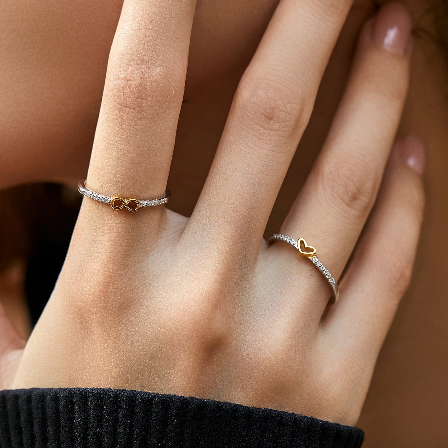 925 Sterling Silver Simple Romantic Heart Finger Ring Trendy Metallic Contrast Design Rings For Women Fine Jewelry