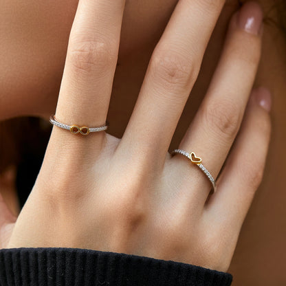 925 Sterling Silver Simple Romantic Heart Finger Ring Trendy Metallic Contrast Design Rings For Women Fine Jewelry