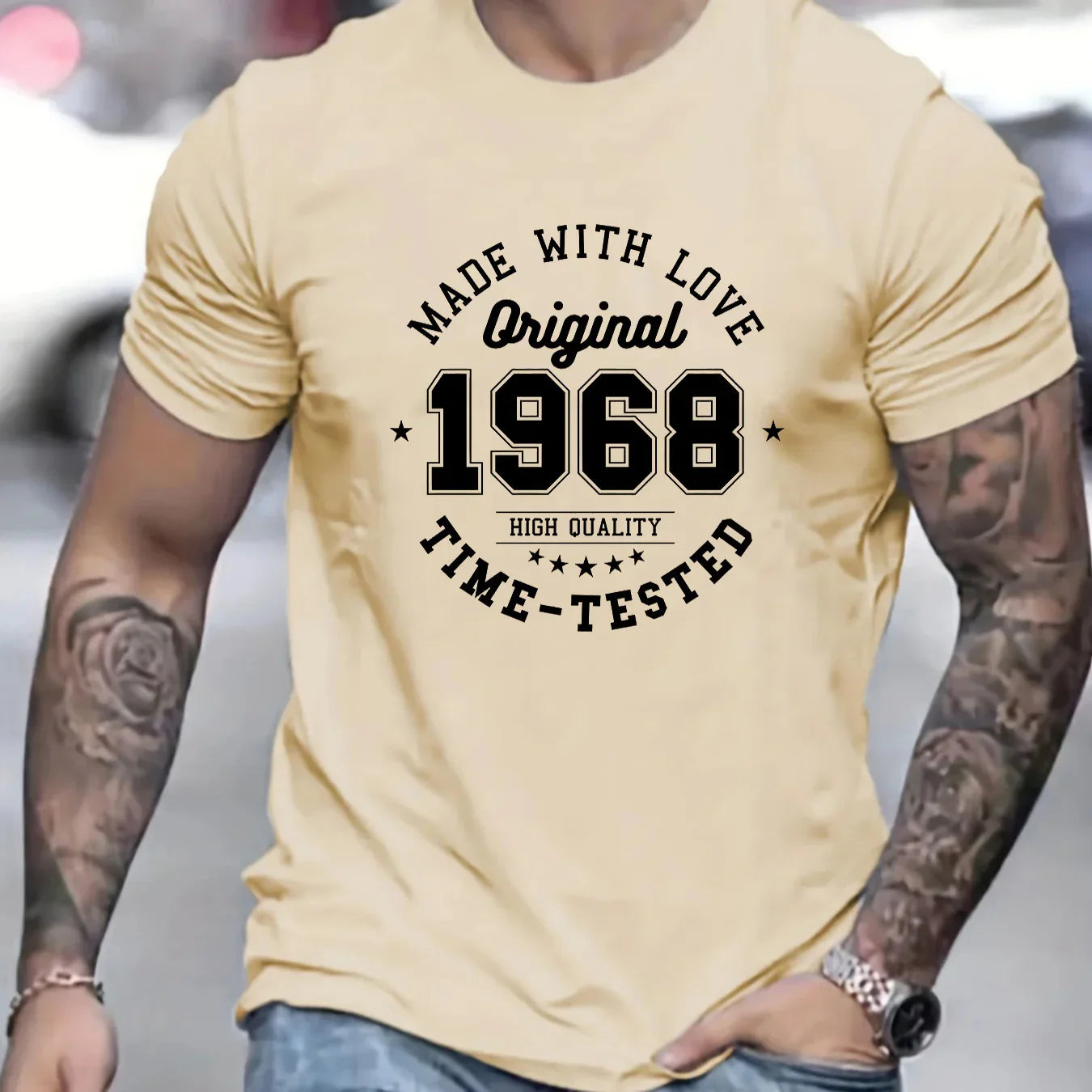 Men's summer 100% cotton MADE MITH LOVE 1968 printed fashionable casual sports loose round neck short sleeved T-shirt top