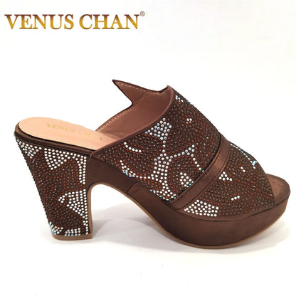 Shoes Open Toe Slingbacks Low (1cm-3cm) Women Pumps for Party Lady Sandals with Heels Italian Shoe with Rhinestone