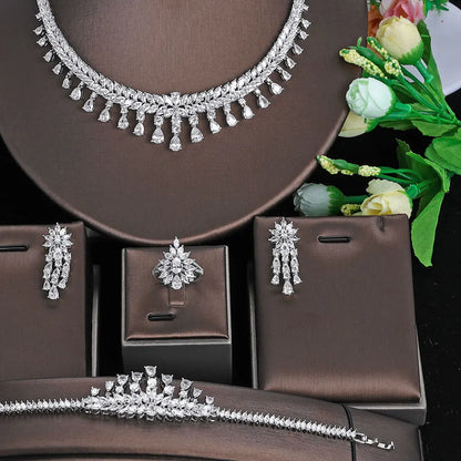 2023 New 4-piece Set Cubic zirconia Necklace Bridal Wedding Jewelry Set Hot in Saudi Arabia and Africa