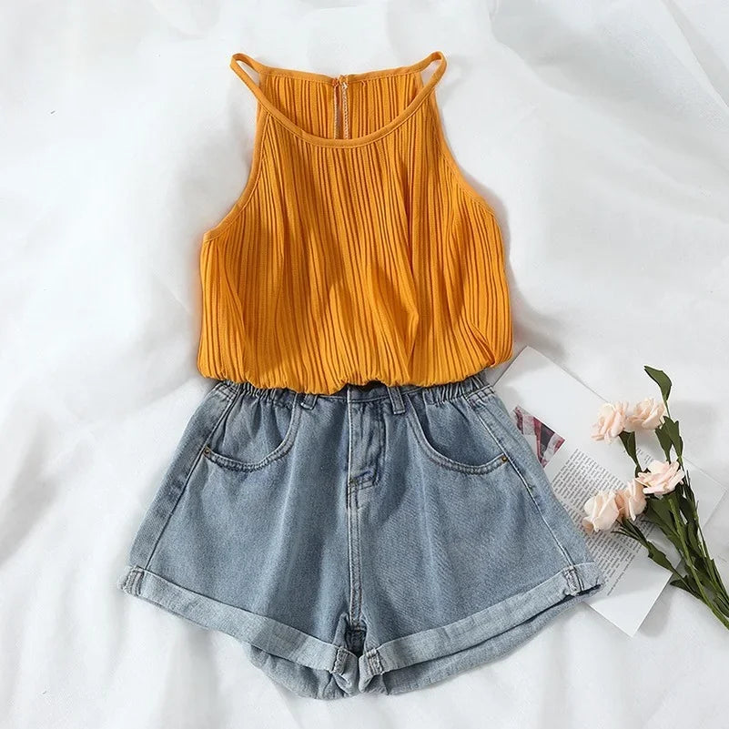 Summer High Waist Denim Shorts Women Casual Loose Ladies Fashion Plus Size Elastic Waist Wide Leg Short Jeans Female