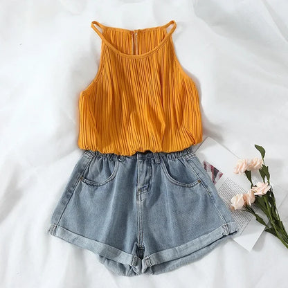 Summer High Waist Denim Shorts Women Casual Loose Ladies Fashion Plus Size Elastic Waist Wide Leg Short Jeans Female