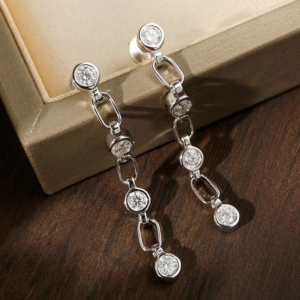 3mm Moissanite Earrings for Women Wedding Round Brilliant Cut Moissanite Stud Solid s925 Silver Dainty Tassel Earring