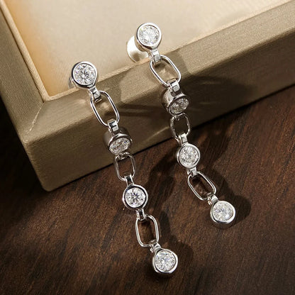 3mm Moissanite Earrings for Women Wedding Round Brilliant Cut Moissanite Stud Solid s925 Silver Dainty Tassel Earring