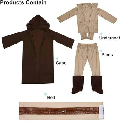New Kid Children Jedi Knight Cosplay Costume Obi Wan Kenobi Uniform Suit Anakin Skywalker Hooded Robe Cloak Outfits