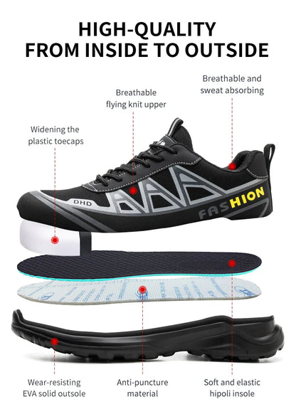 Fashion Sports Shoes Work Boots Puncture-Proof Safety Shoes Men Steel Toe Shoes Security Protective Shoes Indestructible