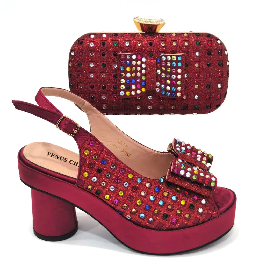 Gold Party Shoe and Bag for Wedding Italy Style Matching Shoes and Purse Set for Bride Bridal High Heels Sandals Bag