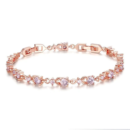 Luxury Rose Gold Color Chain Link Bracelet for Women Ladies Shining AAA Cubic Zircon Crystal Jewelry JIB013