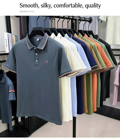 Luxury men's classic brand embroidered best-selling striped polo shirt summer new comfortable best-selling breathable short top