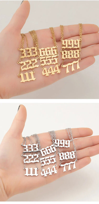 Stainless Steel Angel Number Lucky Numbers Necklaces 111 222 333 444 555 777 888 999 666 000 Pendant Necklace Charms Jewelry