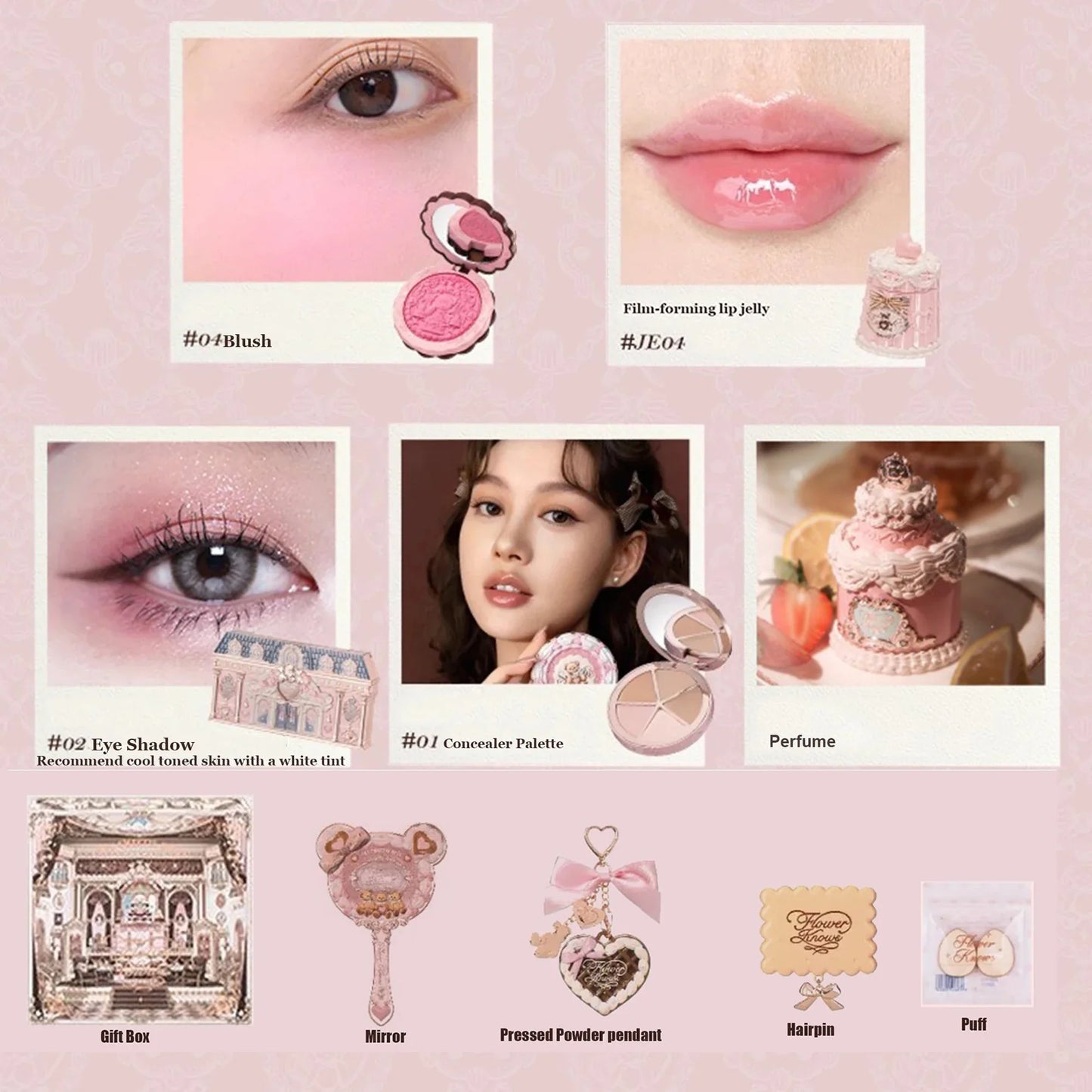SWEETIE BEAR Makeup Box Gift Set All In One Perfume Shimmer Eye Shadow Palette Blush Lip Jelly Box 10 PCS