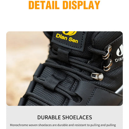 Men Work Boots Puncture-Proof Waterproof Work Shoes Steel Toe Safety Boots Industrial Indestructible Boots Side Leather Shoes