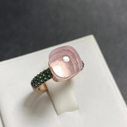 Emerald Ring for Women Green Zircon Inlay Rose Gold & Black Gun Plated 30 Colors Candy Crystal Style Jewelry Birthday Gift