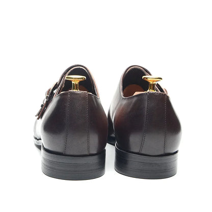 Italian Style Luxury Genuine Leather Monk Strap Men's Formal Shoes Double Buckles Brogue Pointy Toe Business Office Dress Shoes