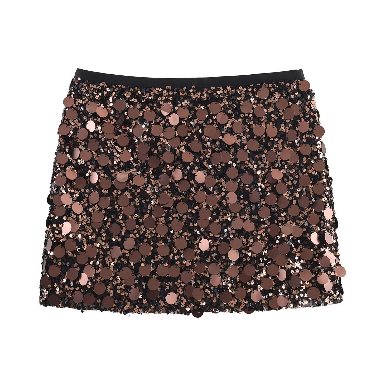 Women Spring Autumn Chic Mini Skirts Fashion With Sequined Solid Side Zipper Short Skirt Female Vintage High Waist Skirt