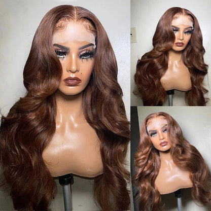 Chocolate Brown 13x4 Body Wave Lace Front Wig Pre-Plucked Brazilian HD 13x6 Lace Frontal Wigs for Women 32 Inch Human Hair