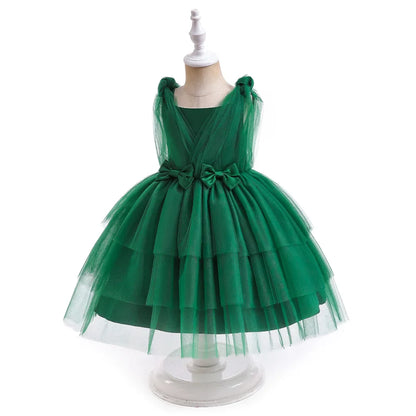 Summer Bow Bridemaid Party Girls Dresses Elegant Tulle Birthday Wedding Princess Dress for Girl New Years Prom Christmas Costume