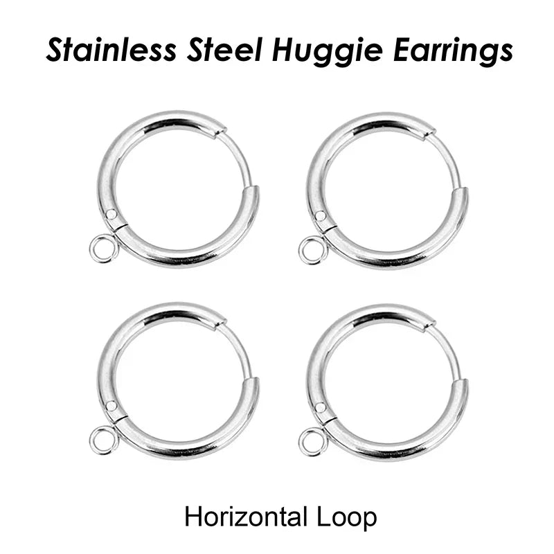 50 x Stainless Steel Huggie Earring Hooks with Loop, Gold Color Huggie Hoop Earring with Jump Ring for DIY Jewelry Findings