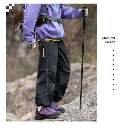 Outdoor Soft Shell Charging Pants Thin Version Retro Men's and Women's Three-proof Quick-drying Paratrooper Pants Loose Hiking