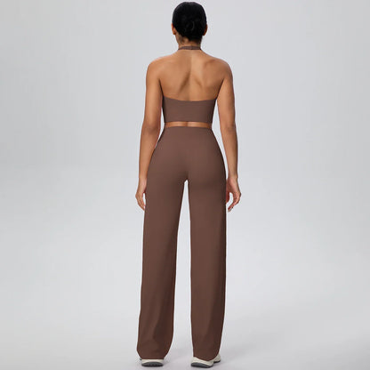 2Pieces Breathable Summer Workout Top Pants Yoga Set Yoga Underwear With Chest Pad Quick Drying Push Up Pencil Pants Yoga Set