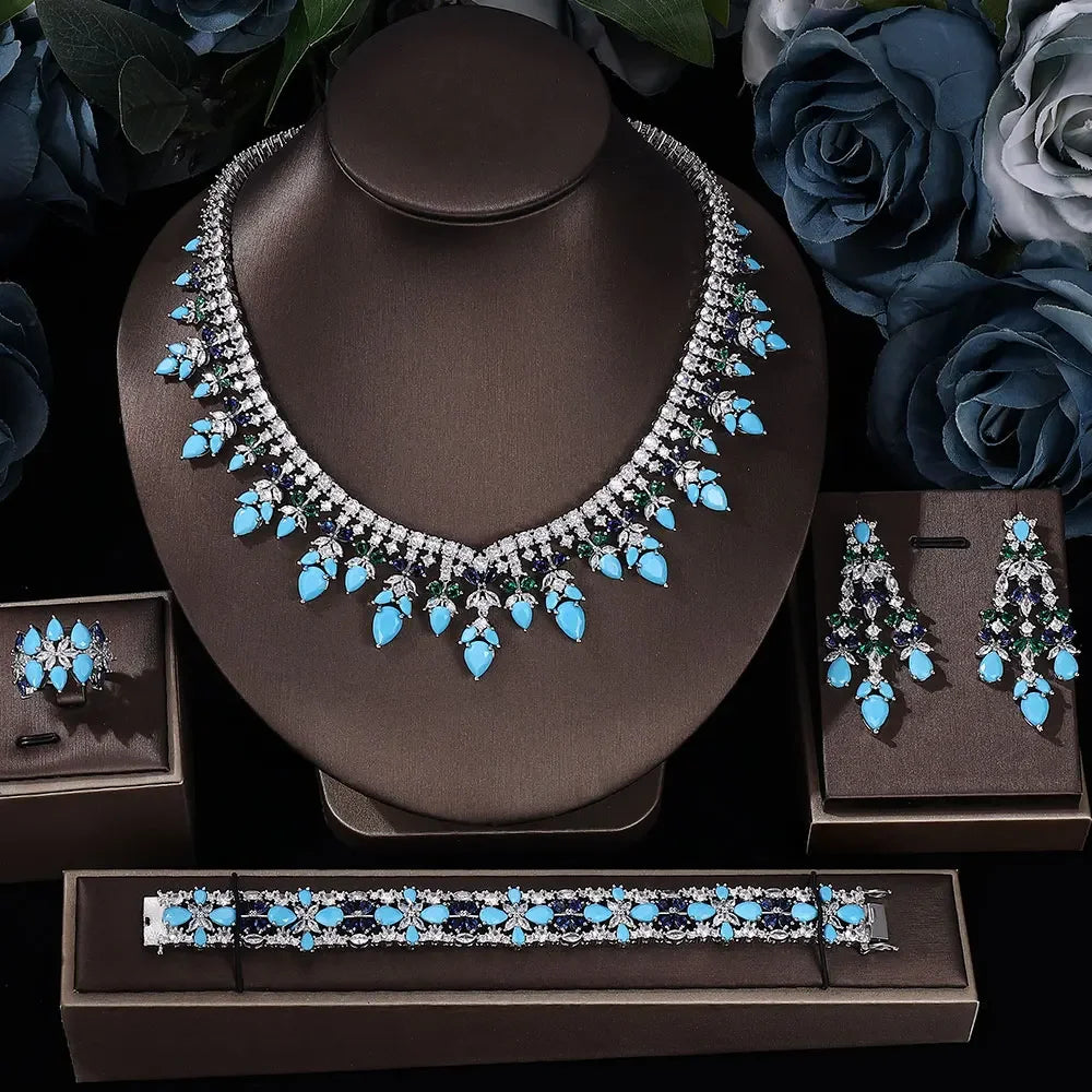 Cubic Zirconia Bridal Wedding Jewelry Set Bridal 4-piece Set Women's Jewelry Set Jewelry Brand Reproduction