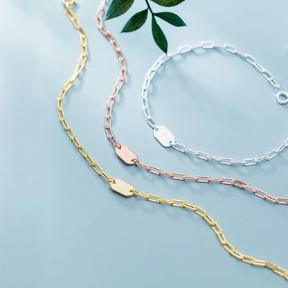 3 Color 925 Sterling Silver Simple Bracelet for Women Fashion Geometric Oval Pearl Bracelet Korea Style Fine Jewelry Gift