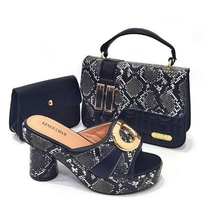 Retro Design!Three-Piece Set Peach Color Patent Leather Bag With Ribbon For Women, Classic High-Heeled Shoes