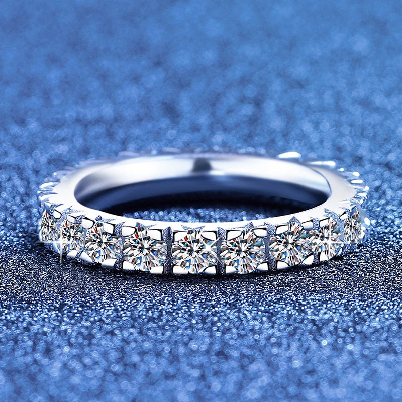 Full 3mm Moissanite Wedding Band Ring 925 Sterling Silver with Gold Plated Eternity Band Engagament Rings Wholesale