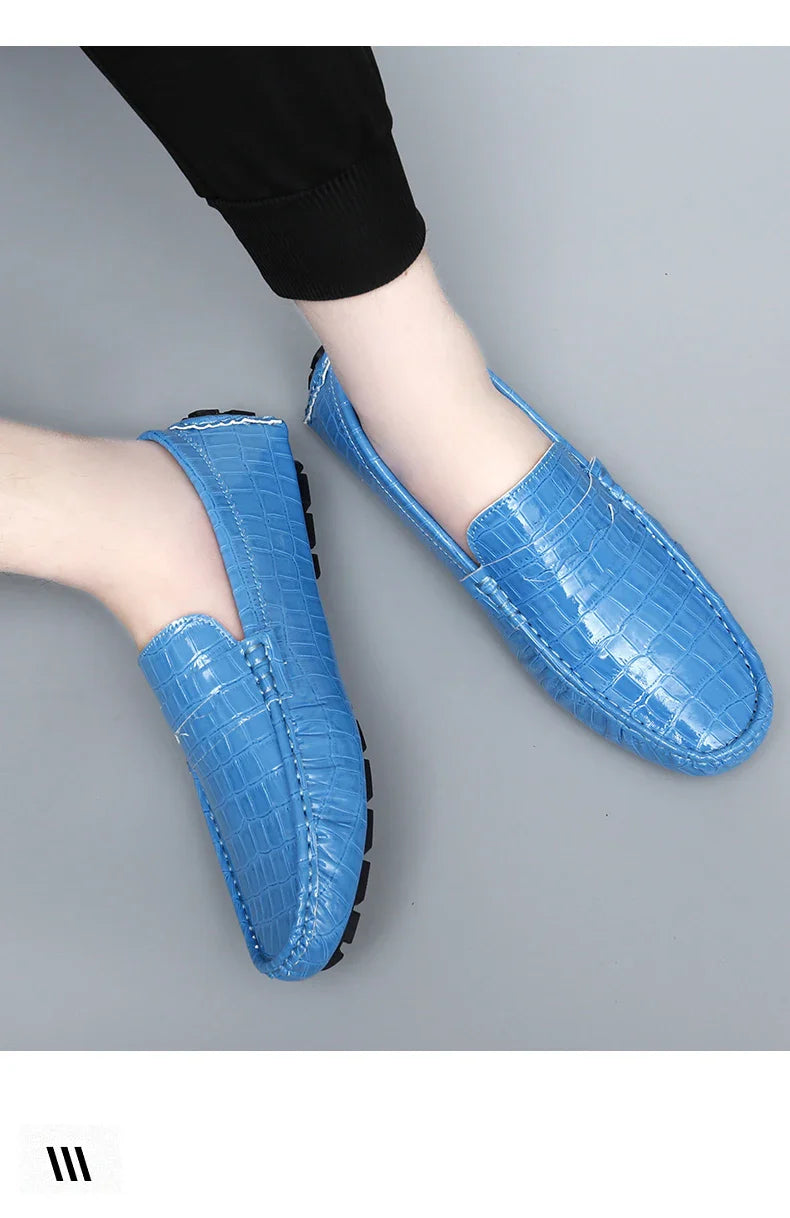 Patent Leather Loafers for Men, Crocodile Pattern, Korean Style, Trendy, Popular Casual Leather Shoes, Slip-On Loafers, Lazy Shoes