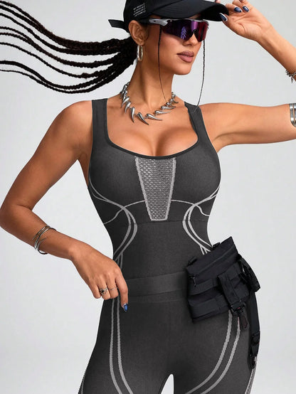 Women's Sports Yoga Jumpsuit Leisure Fitness Yoga Jumpsuit Yoga Training Suit Fitness Jumpsuit Splicing Color  Fashionable
