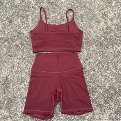 Yoga Clothes Set 2 Piece Gym Sports Shorts Set Women Sexy Back Bra Top High Waist Shorts Fitness Suit Running Workout Tracksuit