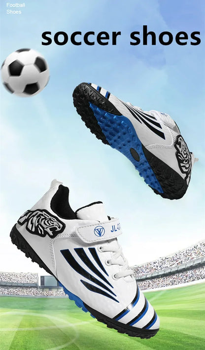 Fashion Gold Children's Football Shoes Outdoor Non-slip Turf Soccer Shoes Kids HOOK&LOOP Low-cut Sports Sneakers Child Trainers