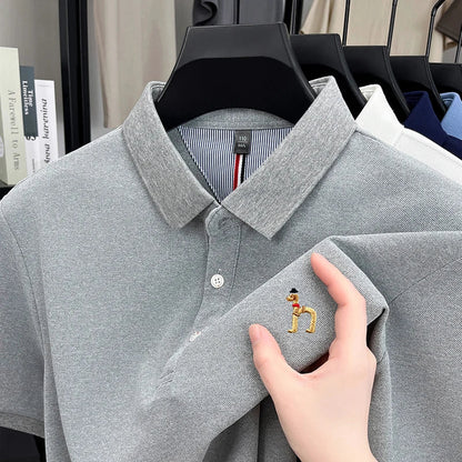 Brand Design Men's Polo Shirt Lapel Short Sleeve T-Shirt Summer New Exquisite Dog Embroider Fashion Business Handsome Men's Wear