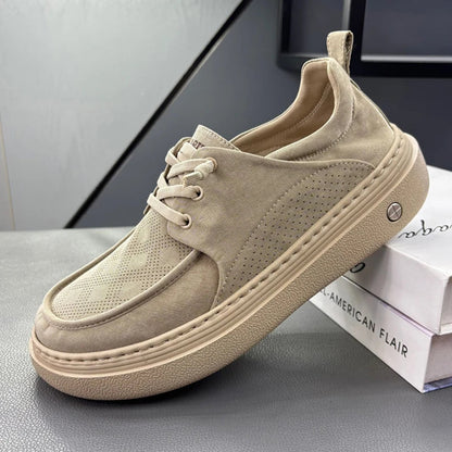 Lightweight Thick Bottom Casual Shoes Easy to Wear Slip on Lazy Person Cowhide Leather Shoes Breathable Rubber Sole