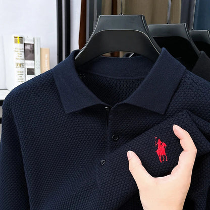 Light Luxury Cotton Long Sleeved T-shirt Men's Fashion Trend Lapel Autumn Paul Embroidery Polo Shirt Men's Long Sleeved Clothes