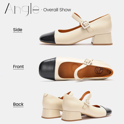 Women's High Heels New High Quality Sheep Leather Women's Shoes Simple Beige Mary Jane Shoes Comfortable