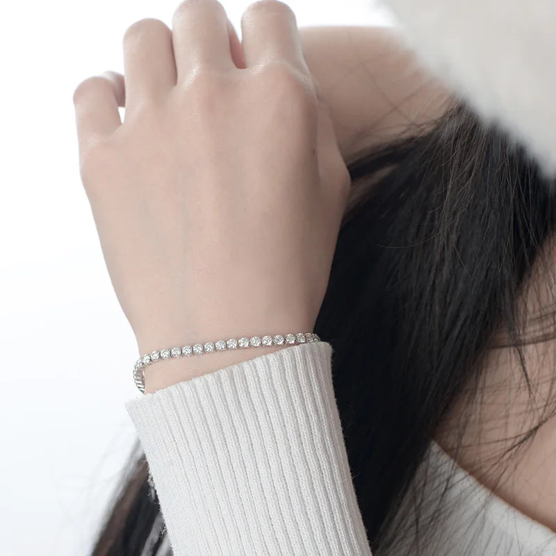 Sparkling 100% Real 0.1ct 3mm Full Moissanite Bracelet for Woman Girl Party S925 Sterling Silver Diamond 2mm Link Bracelets