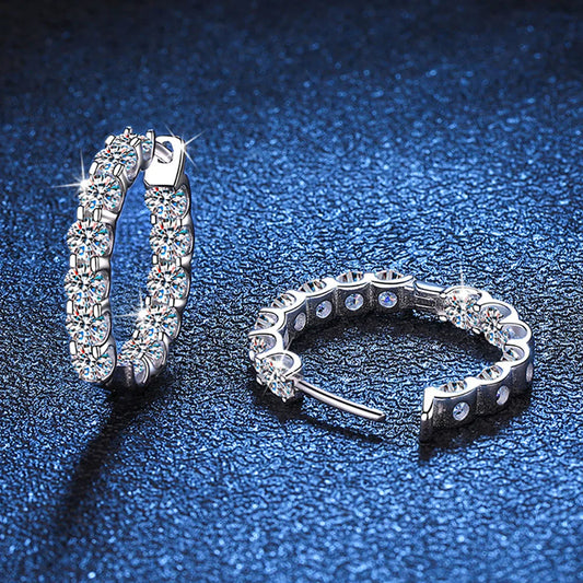 2.6cttw D Color 3mm All Moissanite Hoop Earrings For Women S925 Silver Bull Head Wedding Stud Earring Plated 18K Jewelry
