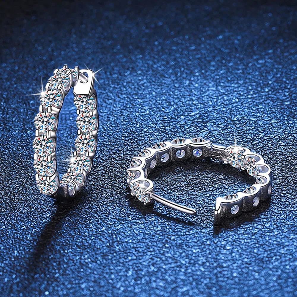 2.6cttw D Color 3mm All Moissanite Hoop Earrings For Women S925 Silver Bull Head Wedding Stud Earring Plated 18K Jewelry
