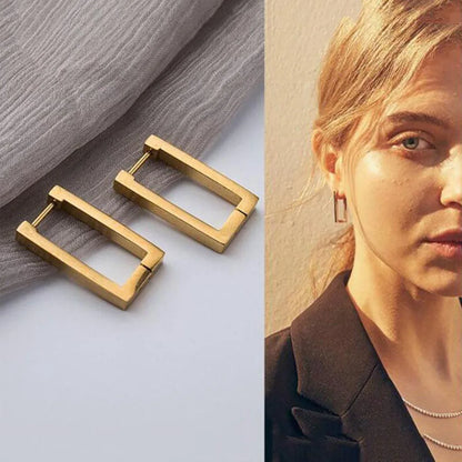 Stainless Steel Geometric Earrings Rectangular metal Hoop earrings for Women 2023 New trendy jewelry Gift