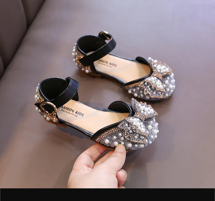 2025 New Summer Style Fashionable Comfortable Casual and Elegant Flat Bow Toe-toe Beaded Wear-resistant Girls' Leather Shoes
