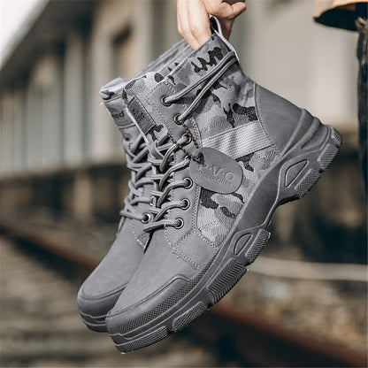 Men's canvas boots autumn winter new plus velvet high-top warm casual boots outdoor boots camouflage tooling boots desert boots