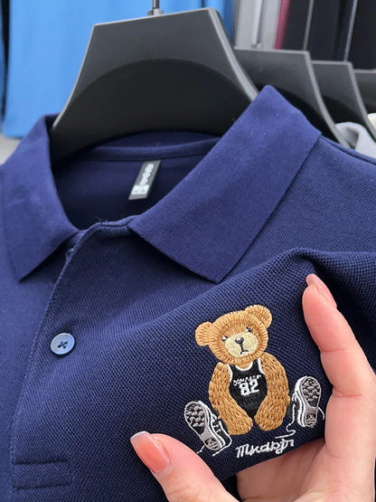 100% Cotton Luxury Quality Men's Polo Shirt Autumn Bear Exquisite Embroidery Long Sleeve T-shirt Trend Fashion Golf Menswear Top