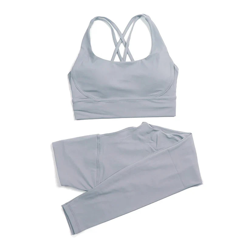 SOISOU Nylon Yoga Set Women's Tracksuit Gym Fitness Set Woman 2 Pieces Leggings Sports Bra Breathable Sportwear Woman Clothes