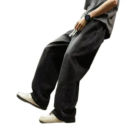 Teenage spring straight leg jeans for boys  loose straight leg casual curved knife pants student washed wide leg long pants
