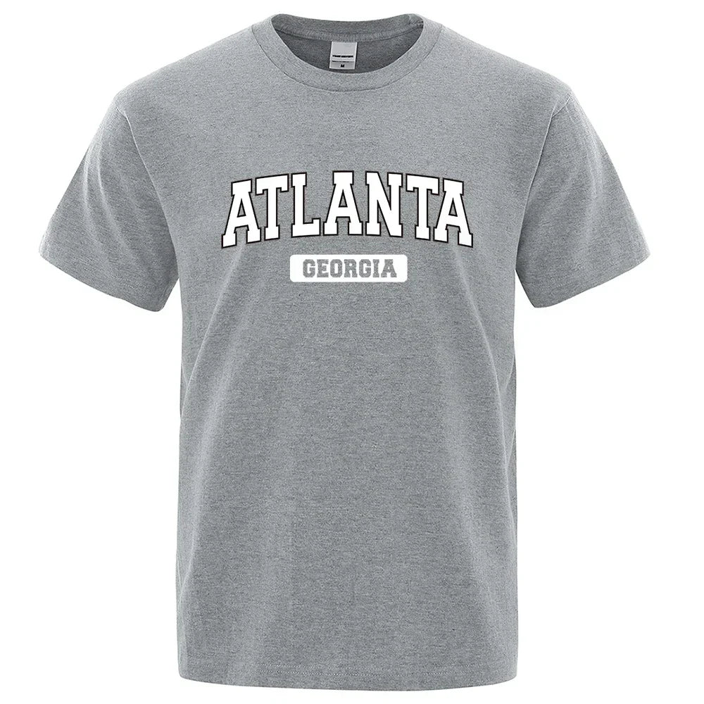 Atlanta Georgia Usa City Letter Tops Men Summer Oversize T-Shirts Cotton Loose T Shirts Fashion Breathable Male Short Sleeves